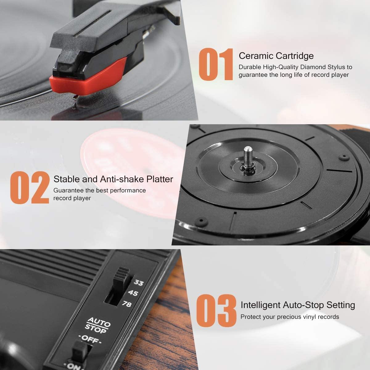 LP&No.1 Retro Bluetooth Record Player with Stereo External Speakers - JOY2ESpree