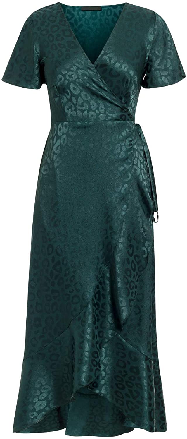 Miessial Women's Summer Chiffon V Neck Ruffle Maxi Dress Polka Dot Long Beach Wrap Dress