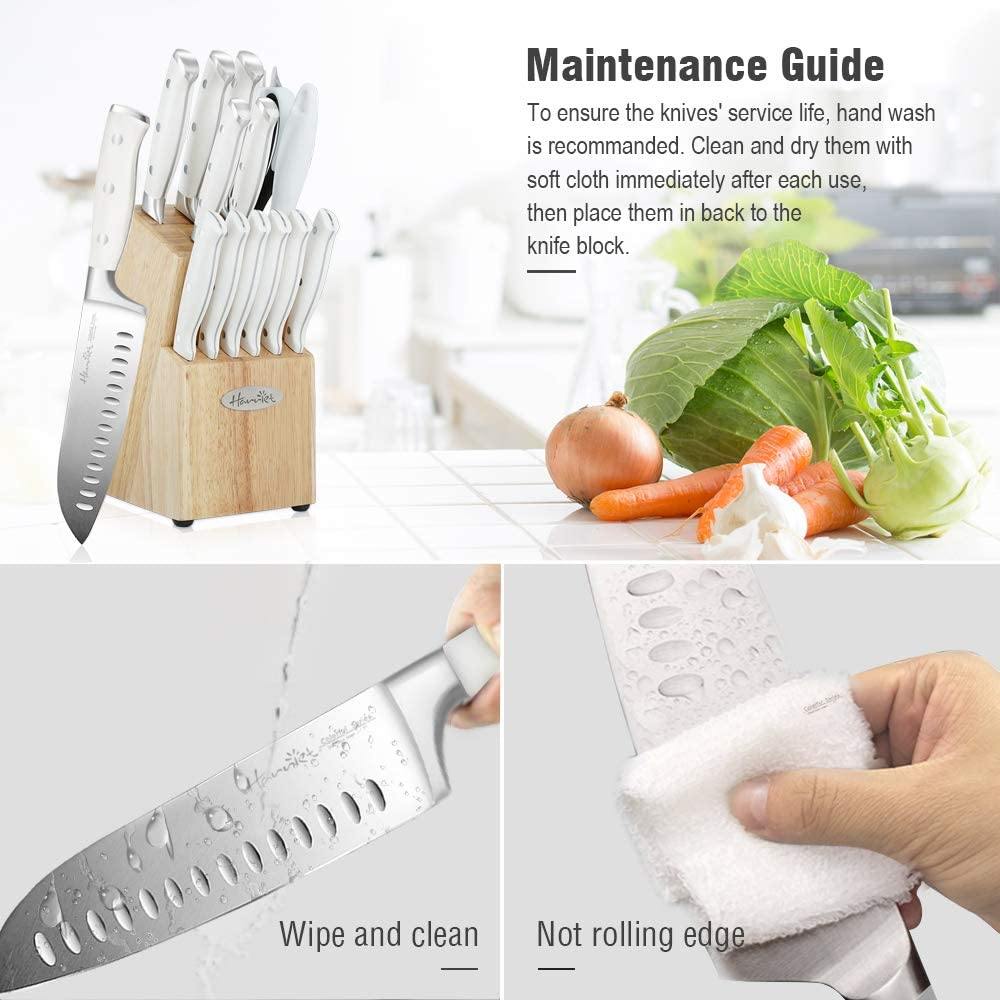 Harriet Knife Set, 14-Piece Kitchen Knife Set with Block Wooden, German Stainless Steel Professional Chef Knife Set with Sharpener, White - JOY2ESpree