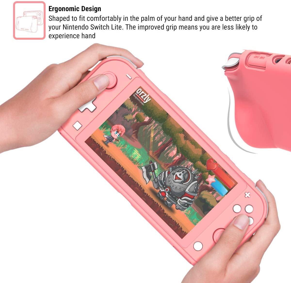 Orzly Grip Case for Nintendo Switch Lite – Case with Comfort Padded Hand Grips, Kickstand, Pack of Thumb Grips - Turquoise Blue - JOY2ESpree