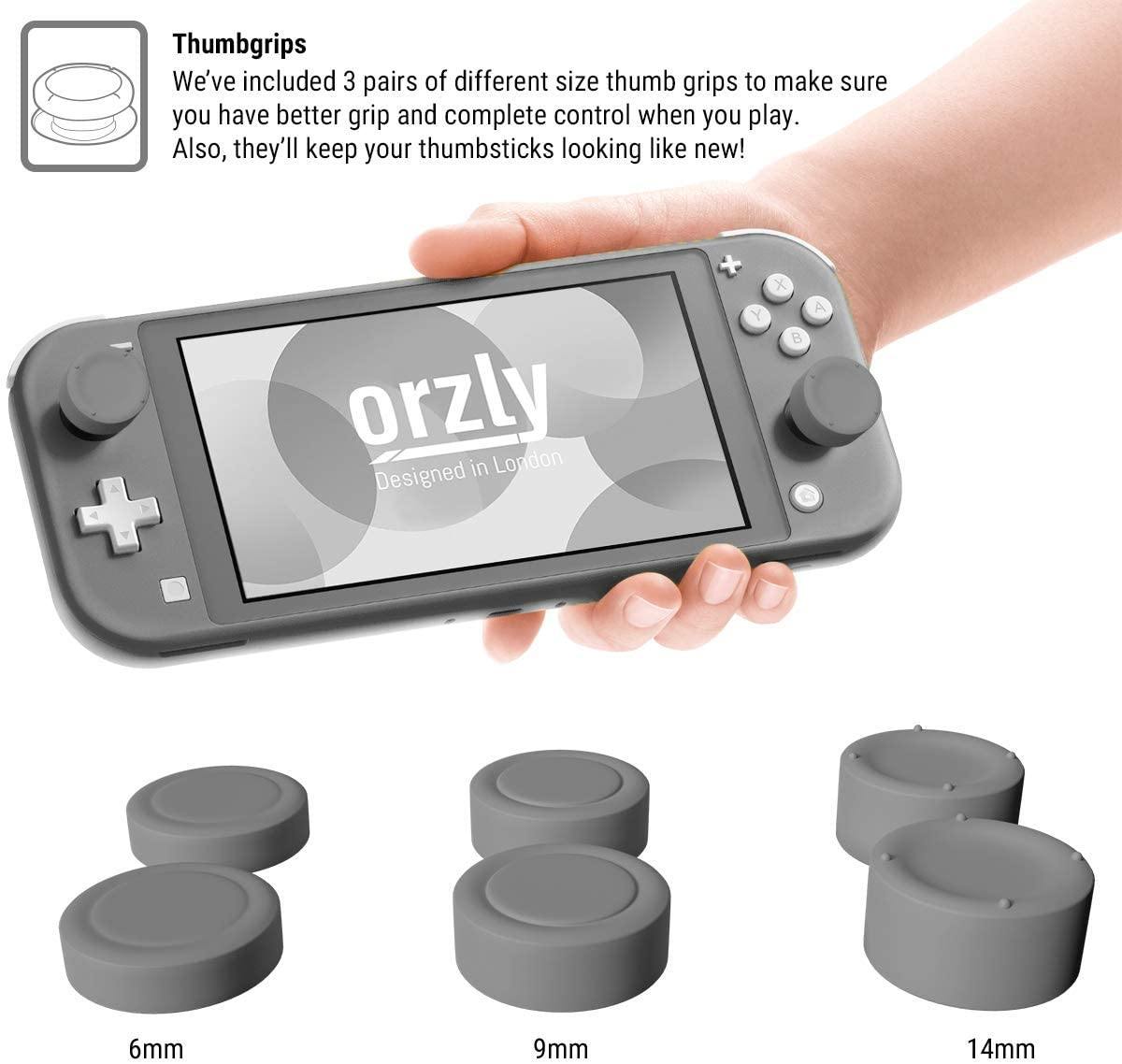 Orzly Grip Case for Nintendo Switch Lite – Case with Comfort Padded Hand Grips, Kickstand, Pack of Thumb Grips - Turquoise Blue - JOY2ESpree