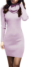 
                        
                          Load image into Gallery viewer, v28 Women Cowl Neck Knit Stretchable Elasticity Long Sleeve Slim Fit Sweater Dress
                        
                      