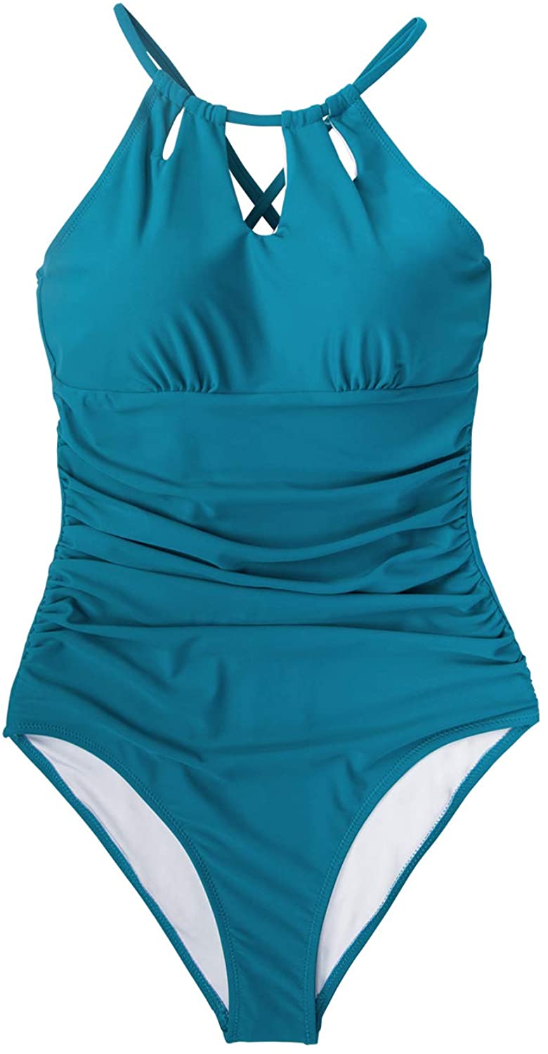 CUPSHE Women's One Piece Swimsuit High Neck Tummy Control Swimwear Bathing Suit