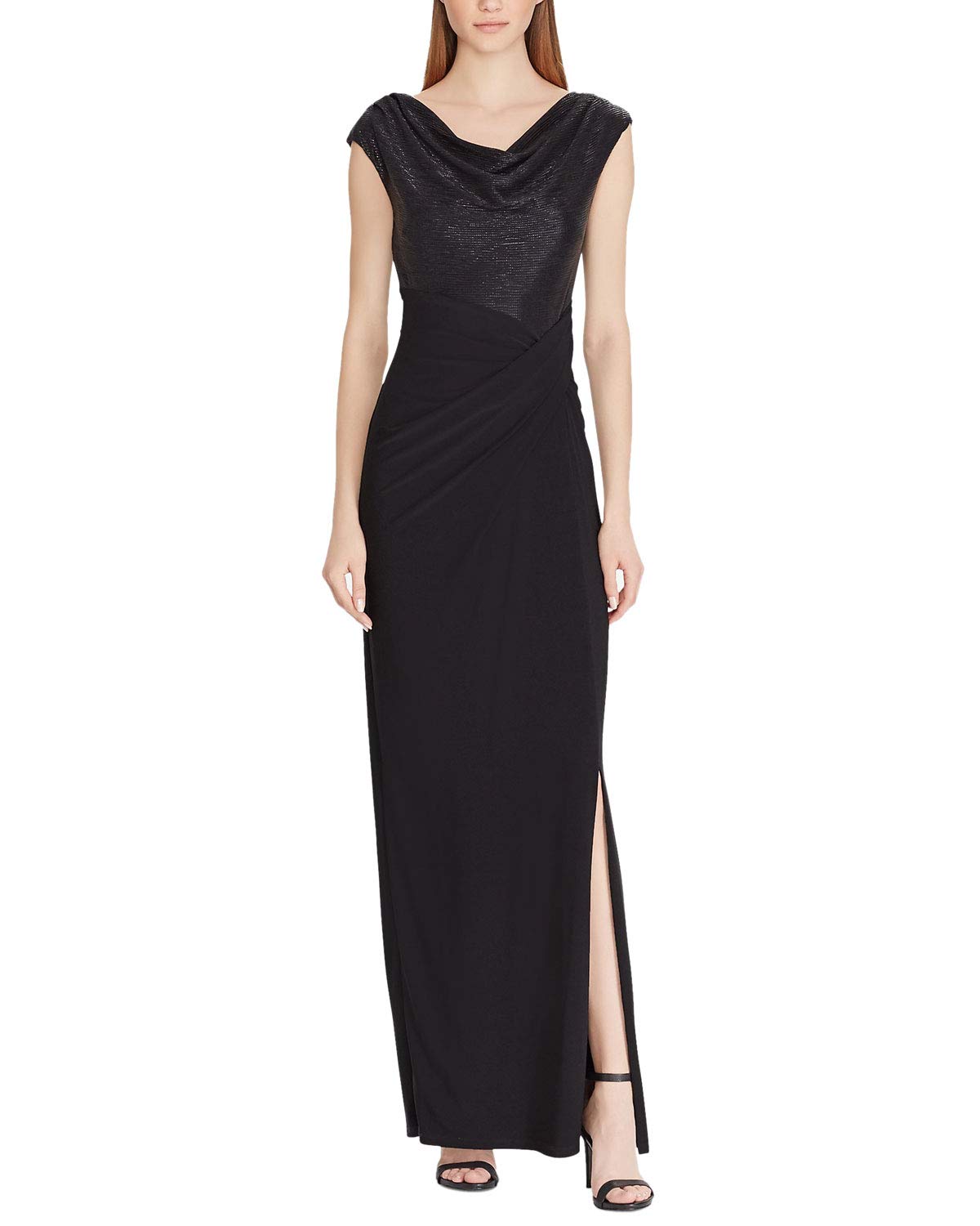 LAUREN RALPH LAUREN Visal Women's Mixed Media Metallic Gown Black Size 4