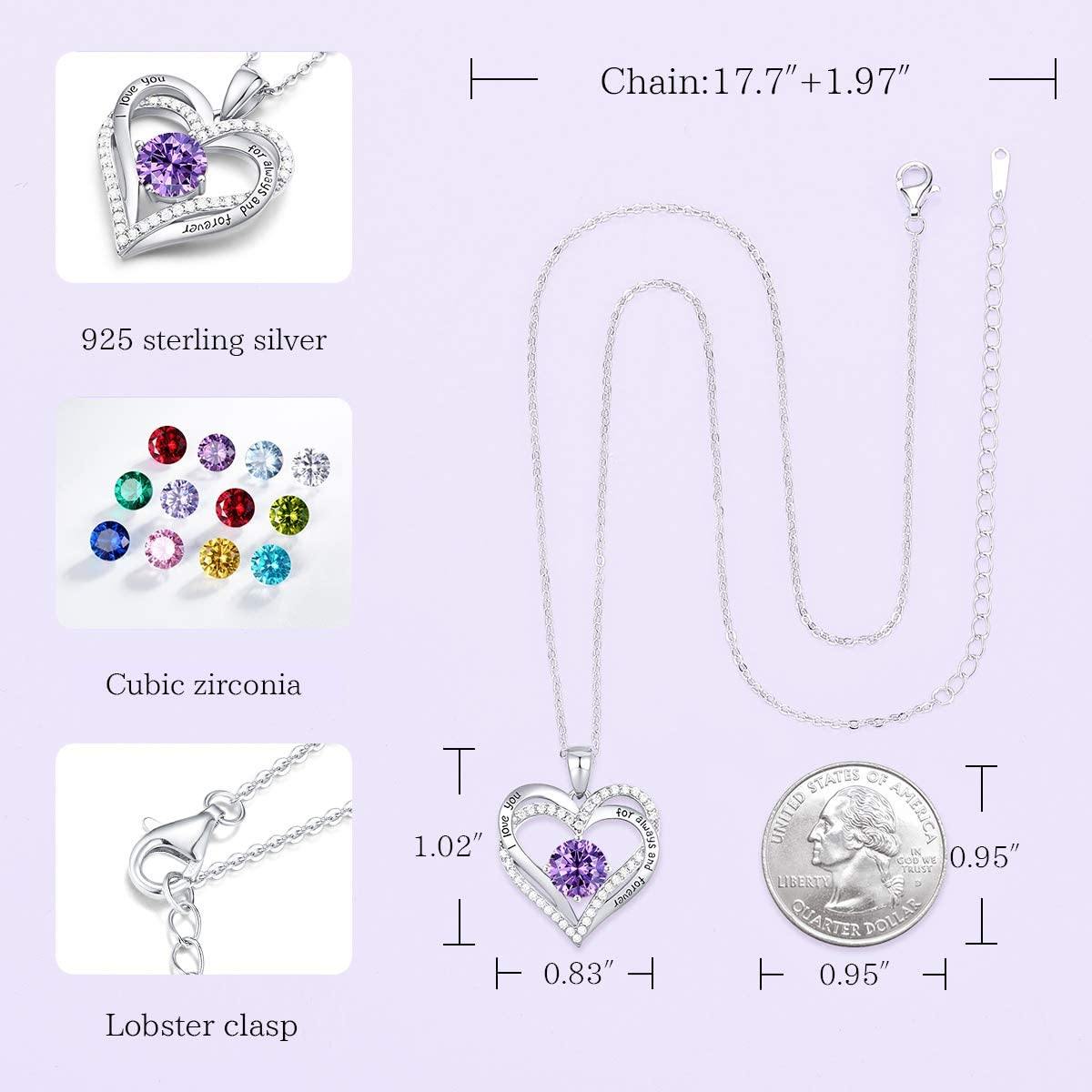 CDE Forever Love Heart Women Necklace 925 Sterling Silver Rose Gold Plated Birthstone Pendant Necklaces for Women - JOY2ESpree