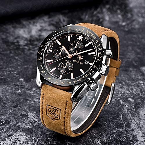 BENYAR Chronograph Mens Watch Quartz Movement 30M Waterproof | Leather Watch Strap