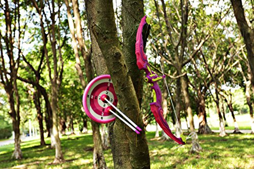 SainSmart Jr. Kids Bow & Arrow Toy, Princess Basic Archery Set Outdoor Hunting Game with 3 Suction Cup Arrows, Target & Quiver, Pink
