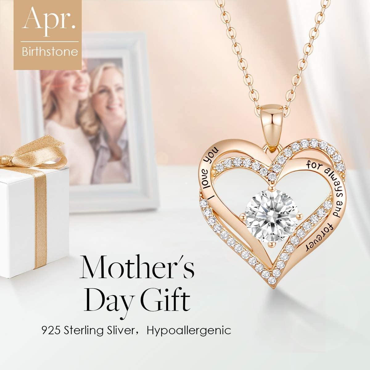 CDE Forever Love Heart Women Necklace 925 Sterling Silver Rose Gold Plated Birthstone Pendant Necklaces for Women - JOY2ESpree