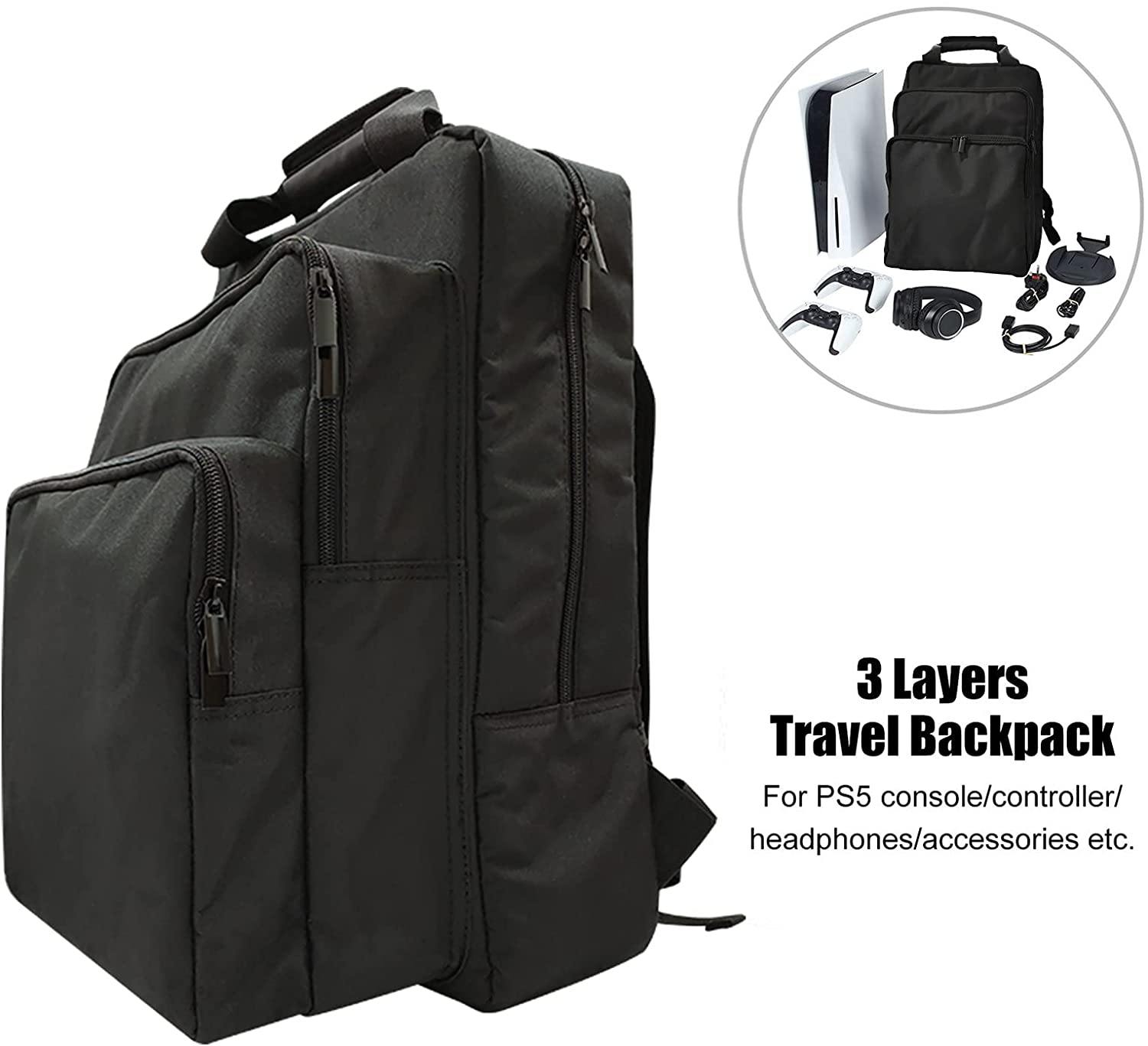 PS5 Carrying Case Portable Shockproof PS5 Travel Bag Compatible with Playstation 5 Console, 3 Layers Travel Backpack Large Capacity Storage Bag - JOY2ESpree
