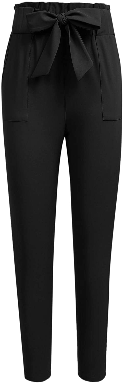 Freeprance Women's Pants Casual Trouser Paper Bag Pants Elastic Waist Slim Pockets