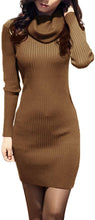 
                        
                          Load image into Gallery viewer, v28 Women Cowl Neck Knit Stretchable Elasticity Long Sleeve Slim Fit Sweater Dress
                        
                      