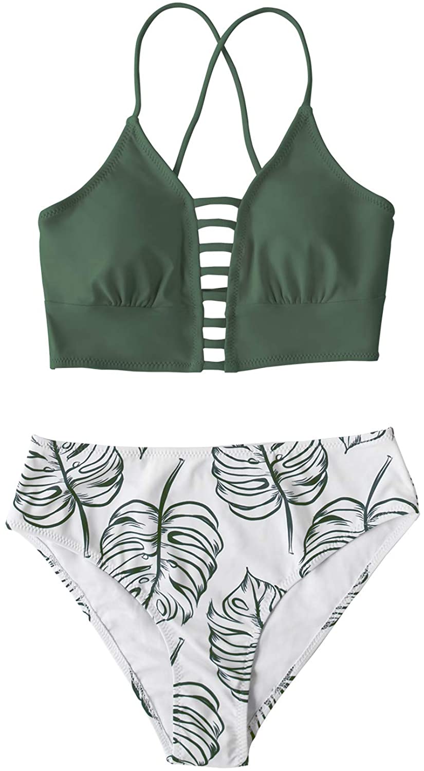 CUPSHE Women’s Bikini Swimsuit Floral Print Lace Up Strappy Two Piece Bathing Suit