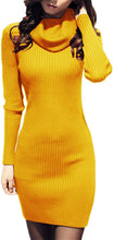 
                        
                          Load image into Gallery viewer, v28 Women Cowl Neck Knit Stretchable Elasticity Long Sleeve Slim Fit Sweater Dress
                        
                      