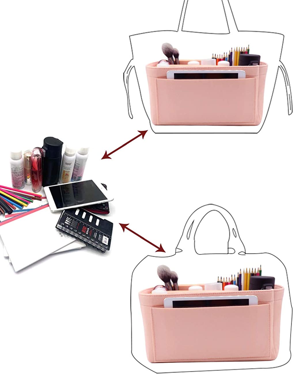 Felt Purse Bag Organizer Insert with zipper Bag Tote Shaper Fit Speedy Neverfull MM GM