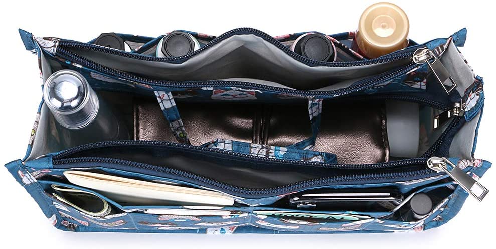 BTSKY New Printing Handbag Organizers Inside Purse Insert-High Capacity 13 Pockets Bag Tote Organizer with Handle Peacock Flower