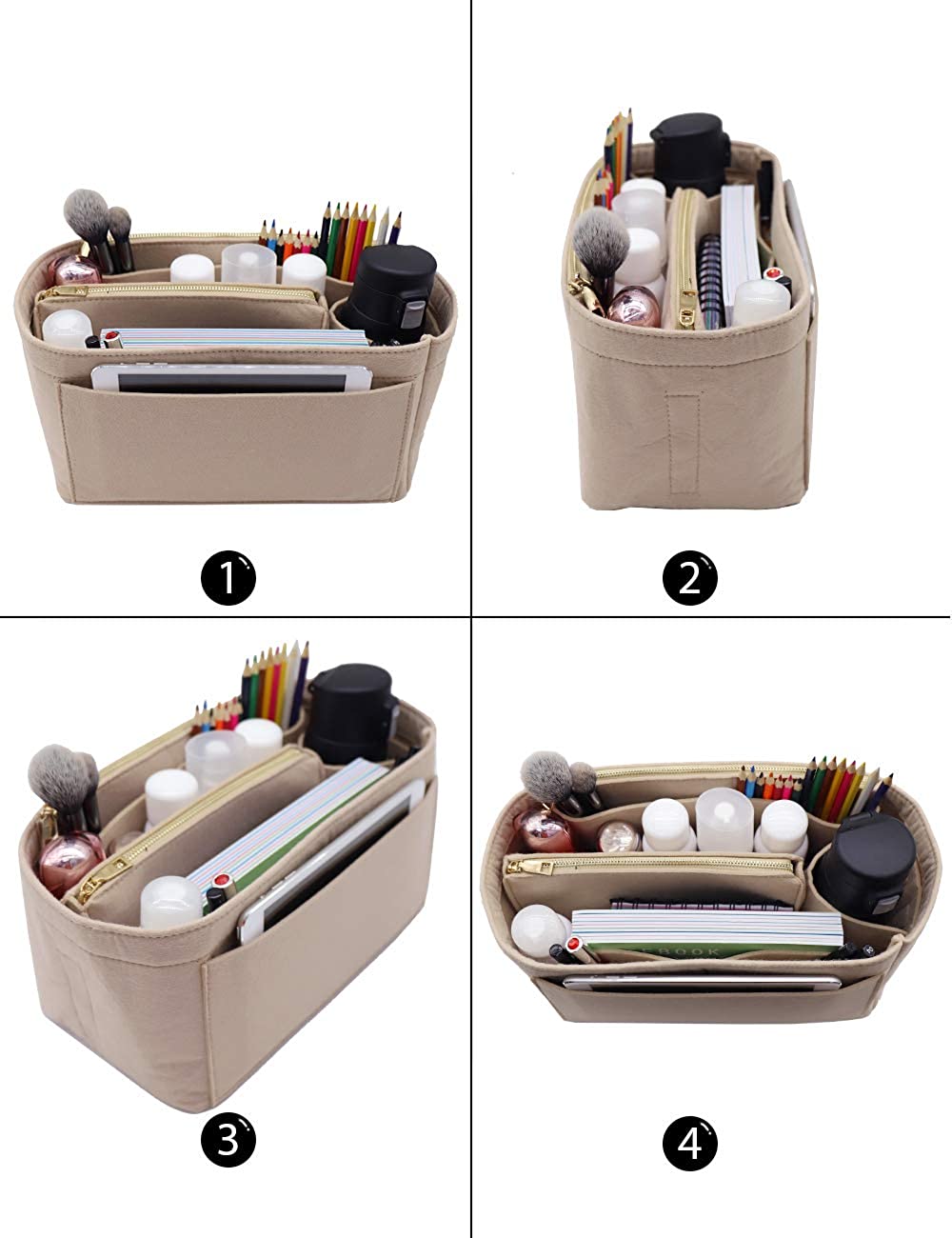 Felt Purse Bag Organizer Insert with zipper Bag Tote Shaper Fit Speedy Neverfull MM GM