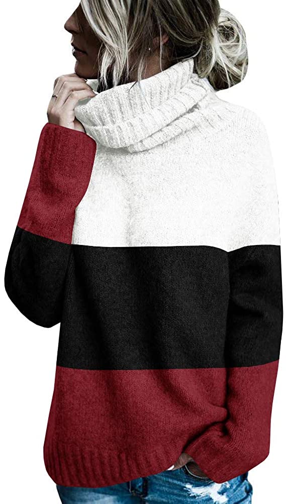 FISACE Womens Solid Round Neck Oversized Turtleneck Full Sleeve Knitted Sweater Pullover