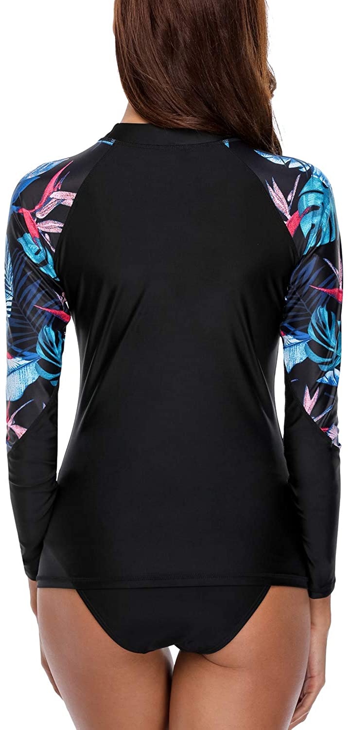 CharmLeaks Women's Long Sleeve Rashguard UPF 50 Sun Protection Swimsuit Top Striped Swim Shirts