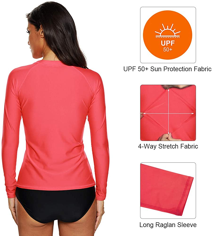 CharmLeaks Women's Long Sleeve Rashguard UPF 50 Sun Protection Swimsuit Top Striped Swim Shirts