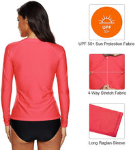 
                        
                          將圖片載入圖庫檢視器 CharmLeaks Women's Long Sleeve Rashguard UPF 50 Sun Protection Swimsuit Top Striped Swim Shirts
                        
                      
