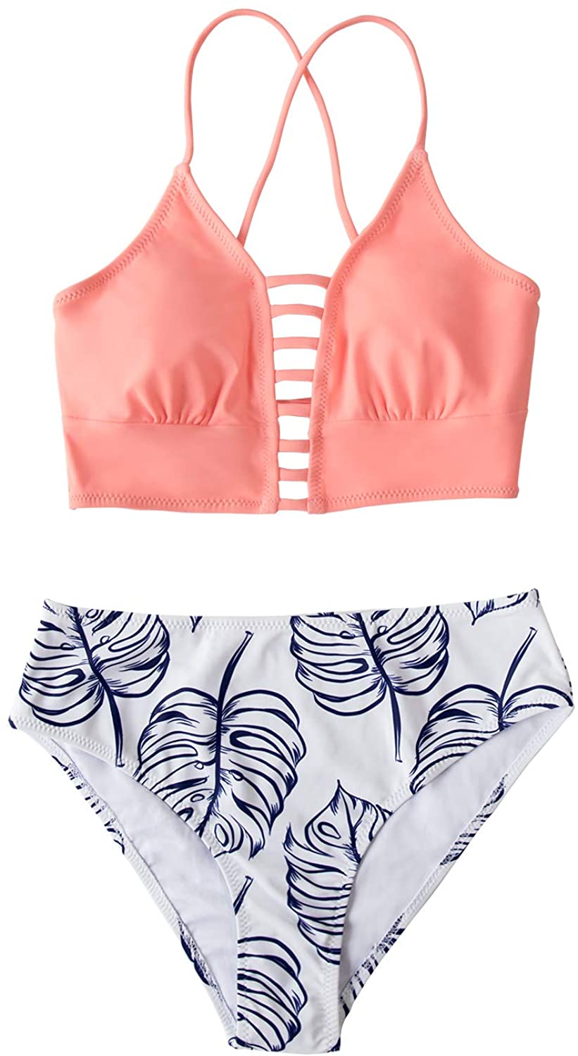 CUPSHE Women’s Bikini Swimsuit Floral Print Lace Up Strappy Two Piece Bathing Suit