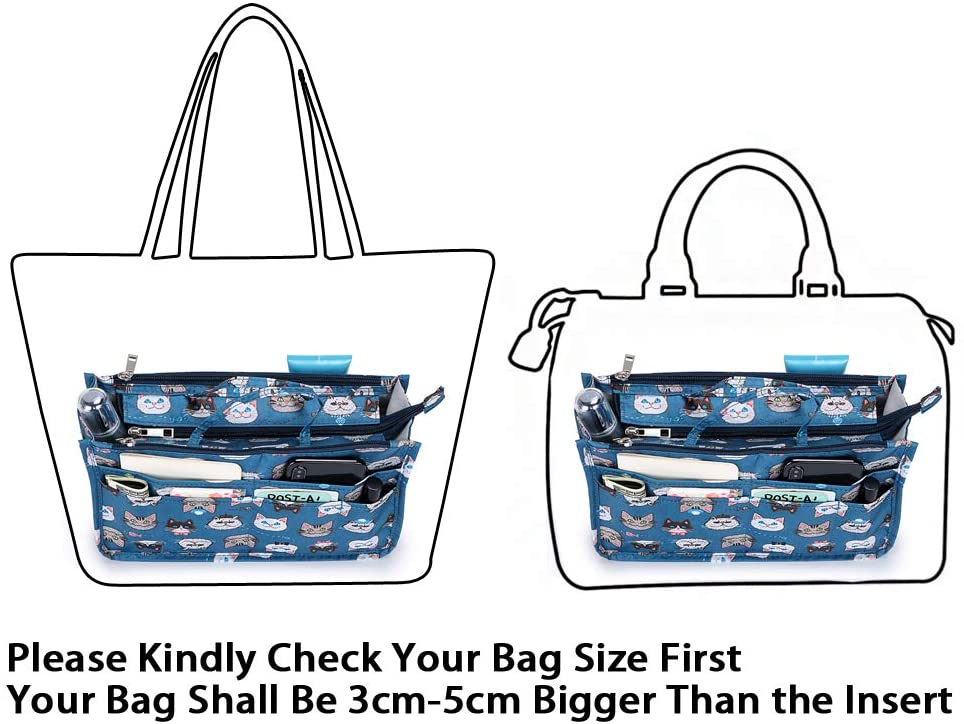 BTSKY New Printing Handbag Organizers Inside Purse Insert-High Capacity 13 Pockets Bag Tote Organizer with Handle Peacock Flower