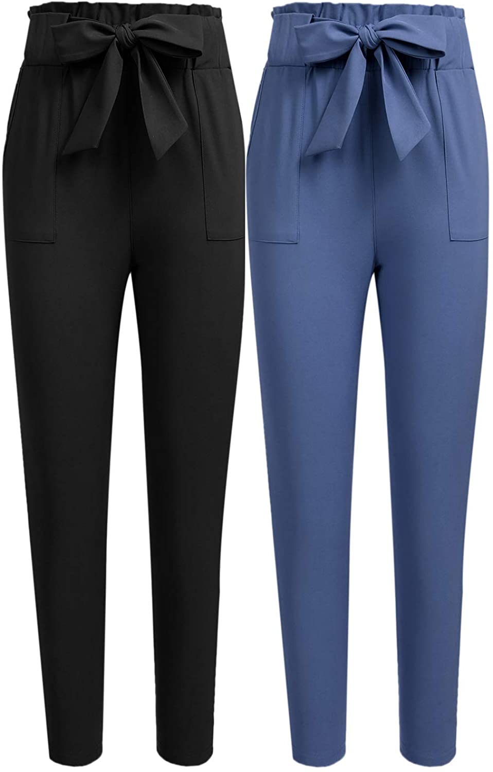 Freeprance Women's Pants Casual Trouser Paper Bag Pants Elastic Waist Slim Pockets