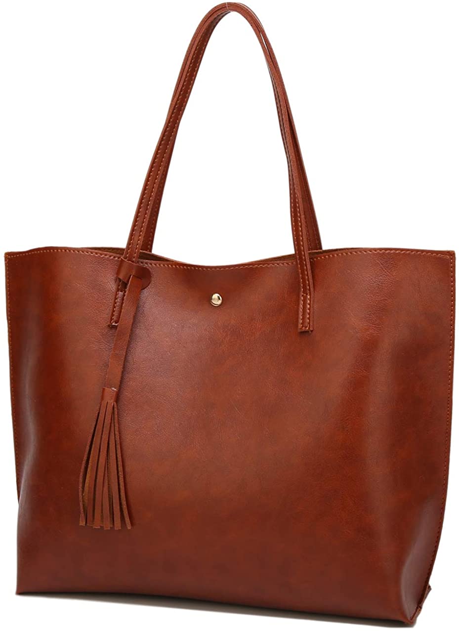 Women's Soft Faux Leather Tote Shoulder Bag from Dreubea, Big Capacity Tassel Handbag