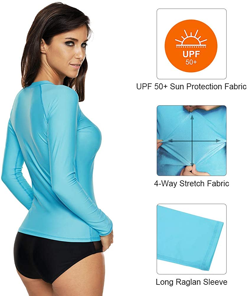 CharmLeaks Women's Long Sleeve Rashguard UPF 50 Sun Protection Swimsuit Top Striped Swim Shirts