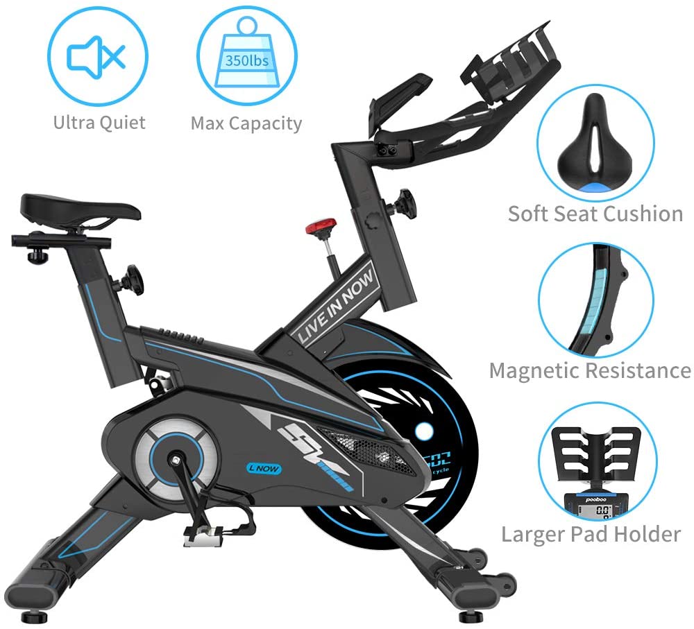 pooboo Exercise Bike, Heavy Duty Indoor Cycling Bike Stationary Belt Drive - JOY2ESpree
