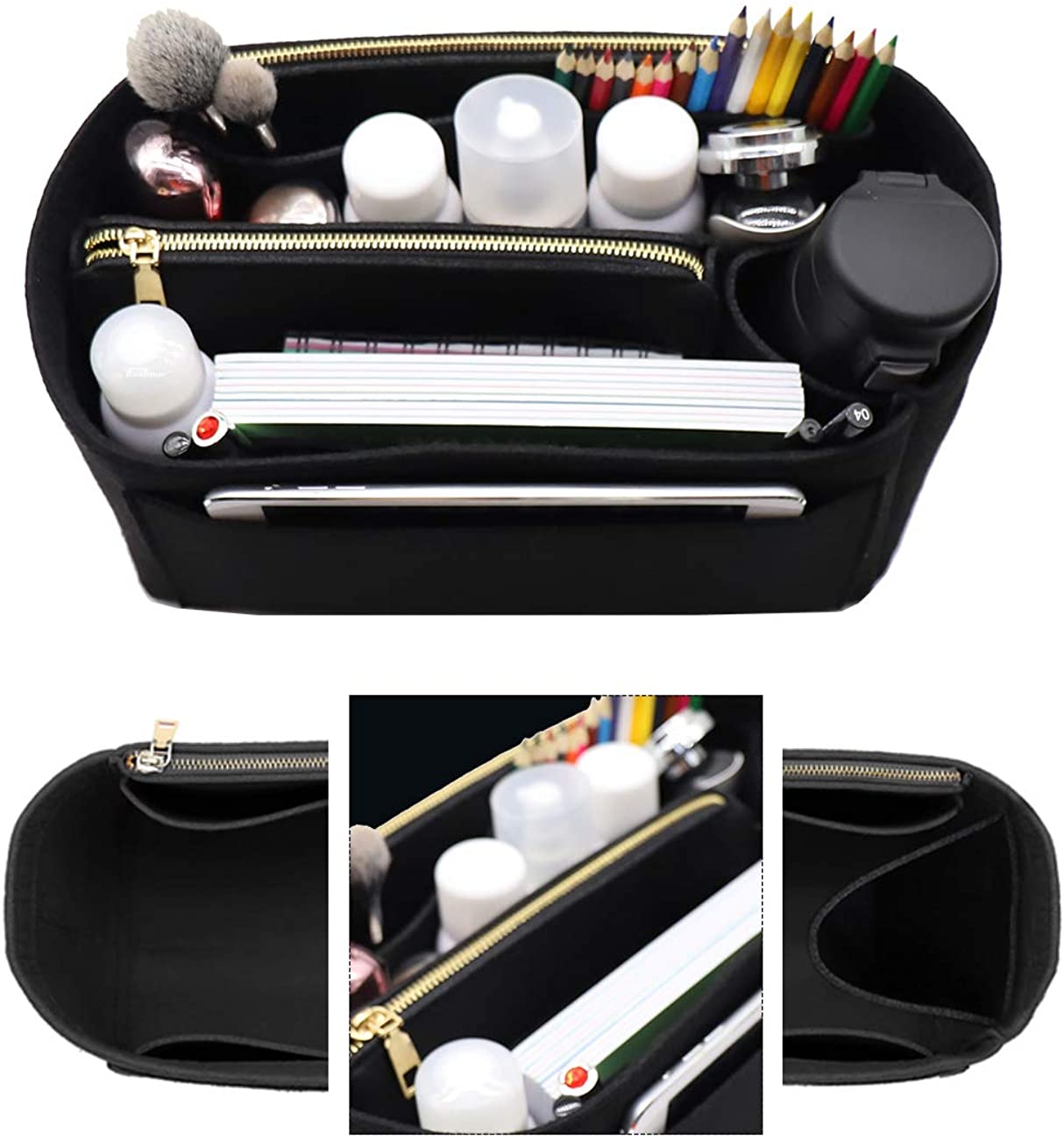 Felt Purse Bag Organizer Insert with zipper Bag Tote Shaper Fit Speedy Neverfull MM GM