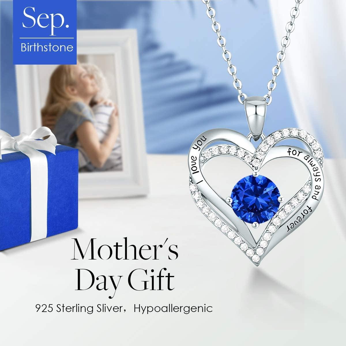 CDE Forever Love Heart Women Necklace 925 Sterling Silver Rose Gold Plated Birthstone Pendant Necklaces for Women - JOY2ESpree