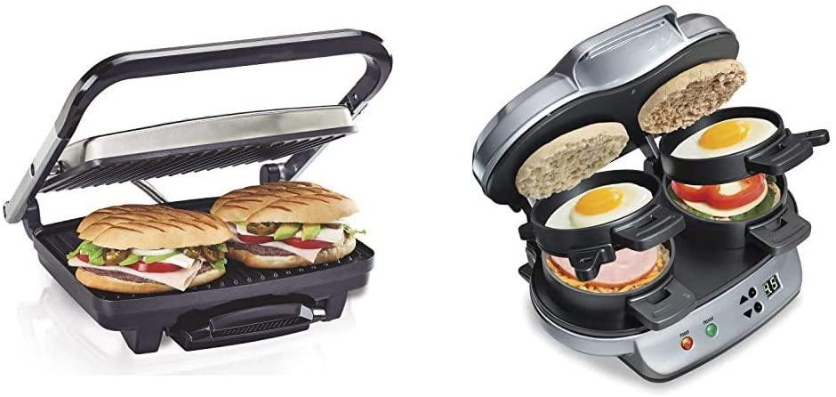 Hamilton Beach Panini Press, Sandwich Maker & Electric Indoor Grill, Upright Storage, Nonstick Easy Clean Grids, Stainless Steel (25410) - JOY2ESpree