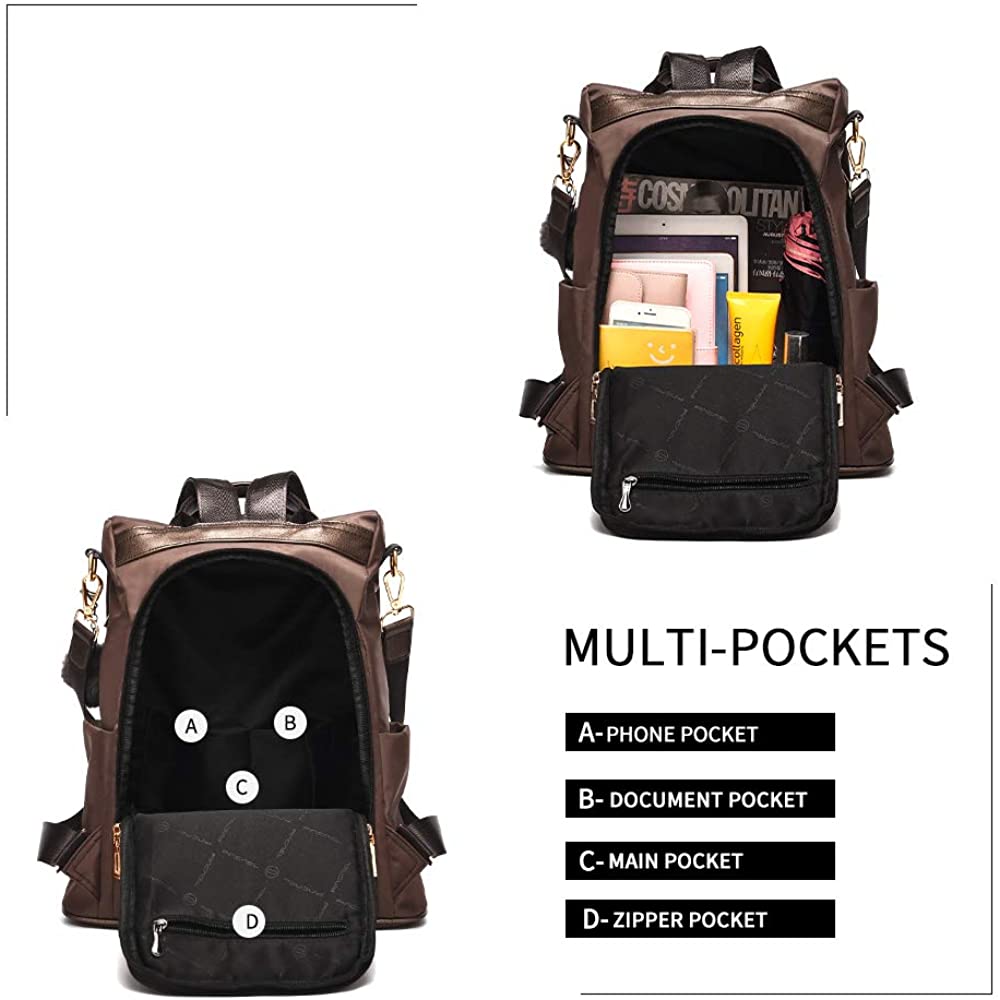 Women Backpack Purse Waterproof Nylon Anti-theft Rucksack Lightweight Shoulder Bag