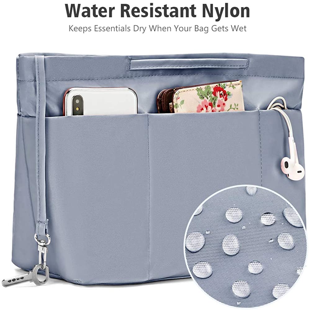 bridawn Nylon Tote Organizer Purse Insert Pocketbook Organizer Insert Handbag Divider with Handles Zipper Closure