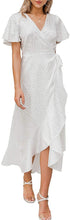
                        
                          Load image into Gallery viewer, Miessial Women's Summer Chiffon V Neck Ruffle Maxi Dress Polka Dot Long Beach Wrap Dress
                        
                      