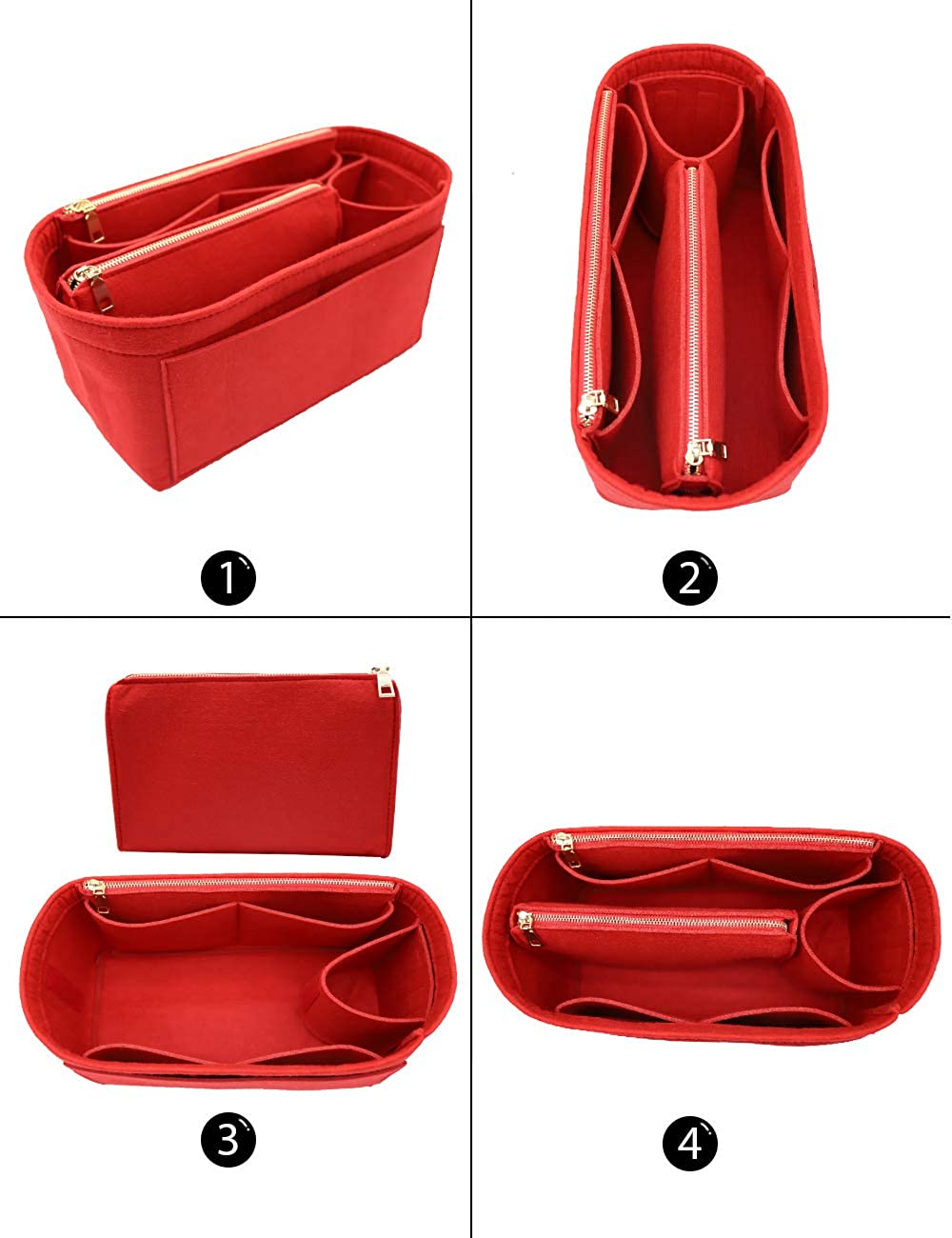 Felt Purse Bag Organizer Insert with zipper Bag Tote Shaper Fit Speedy Neverfull MM GM