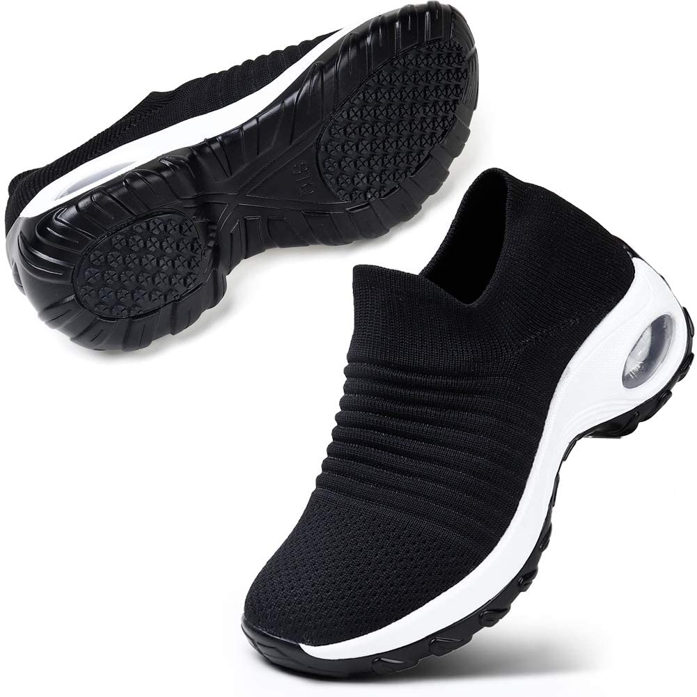 STQ Slip On Breathe Mesh Walking Shoes Women Fashion Sneakers Comfort Wedge Platform Loafers