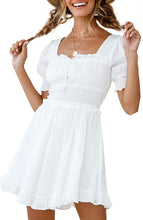 
                        
                          將圖片載入圖庫檢視器 Simplee Women Sexy Deep V-Neck Short Sleeve Striped Print Mini A Line Dress
                        
                      