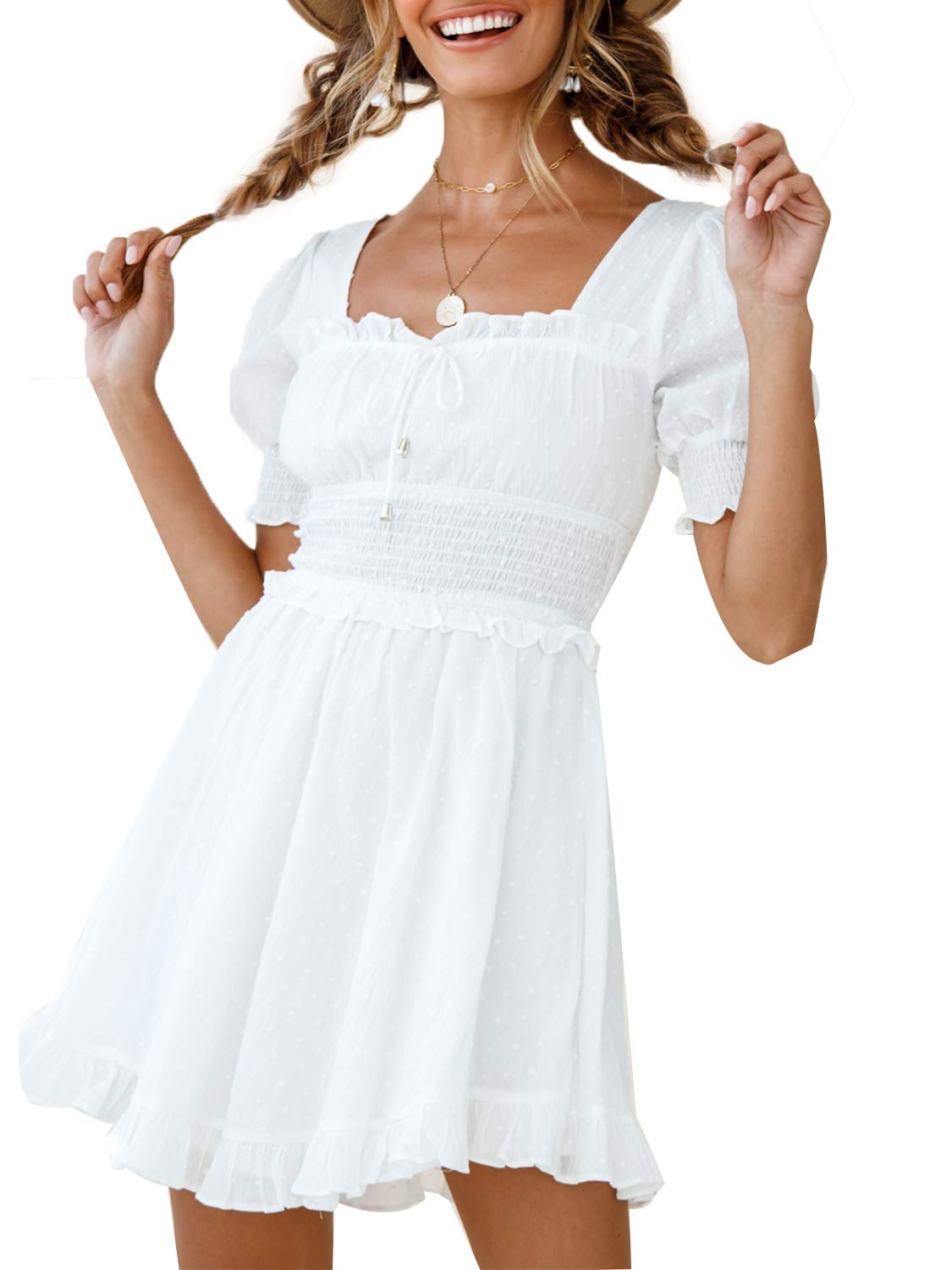 Simplee Women Sexy Deep V-Neck Short Sleeve Striped Print Mini A Line Dress