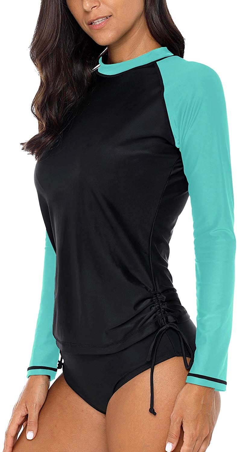 CharmLeaks Women's Long Sleeve Rashguard UPF 50 Sun Protection Swimsuit Top Striped Swim Shirts