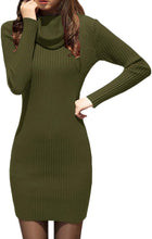 
                        
                          Load image into Gallery viewer, v28 Women Cowl Neck Knit Stretchable Elasticity Long Sleeve Slim Fit Sweater Dress
                        
                      