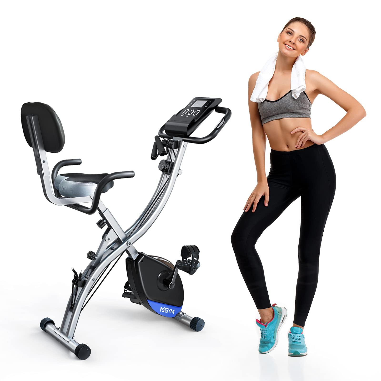 MGYM Folding Exercise Bike, Magnetic Resistance Stationary Fitness Bike 8-Levels Tension Adjustment Support Upright Recumbent - JOY2ESpree