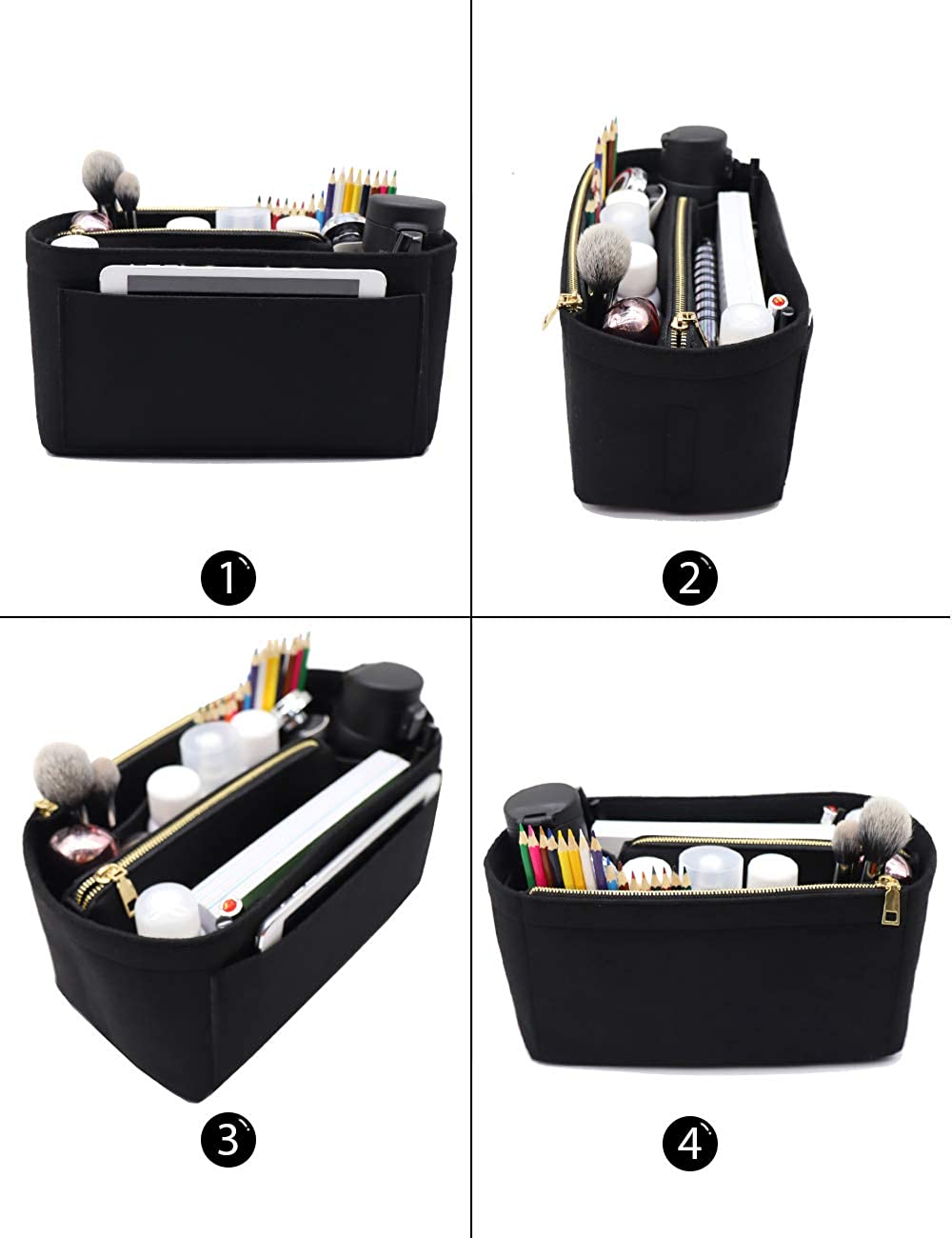 Felt Purse Bag Organizer Insert with zipper Bag Tote Shaper Fit Speedy Neverfull MM GM