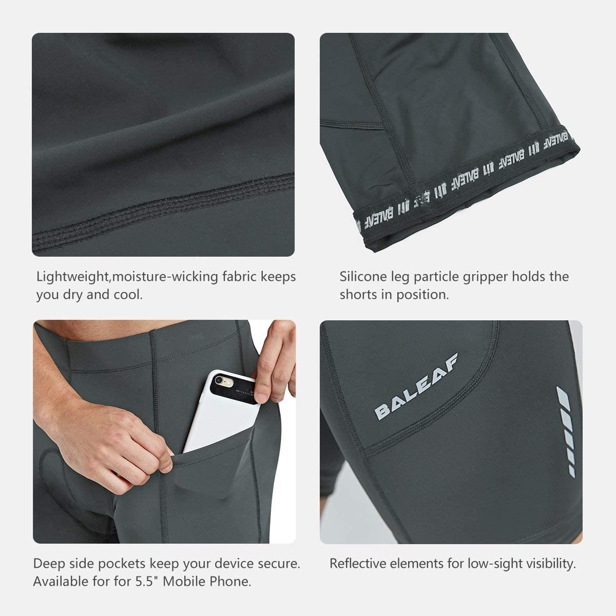 BALEAF Men's Bike Shorts Padded Cycling Bicycle Road Bike Tights Biker Pockets UPF 50+