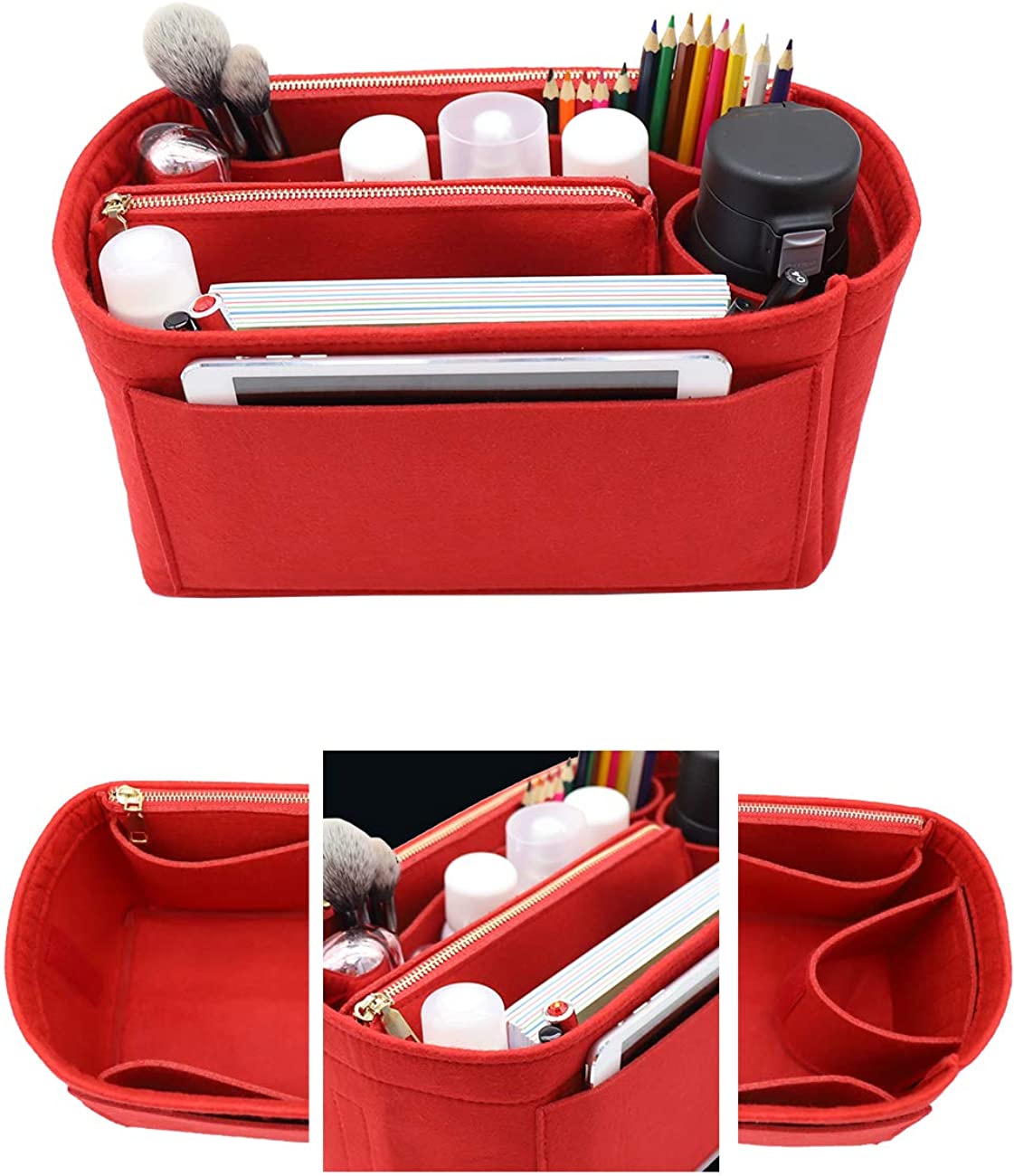 Felt Purse Bag Organizer Insert with zipper Bag Tote Shaper Fit Speedy Neverfull MM GM