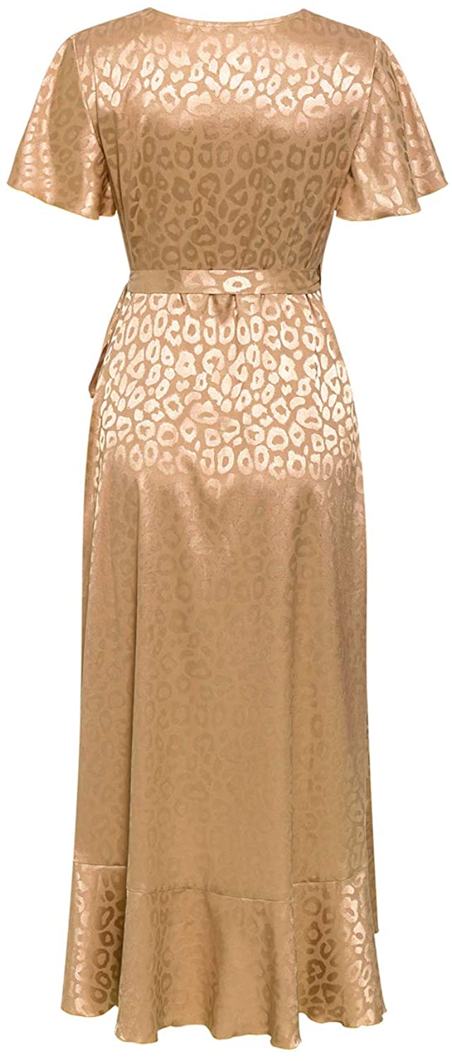 Miessial Women's Summer Chiffon V Neck Ruffle Maxi Dress Polka Dot Long Beach Wrap Dress
