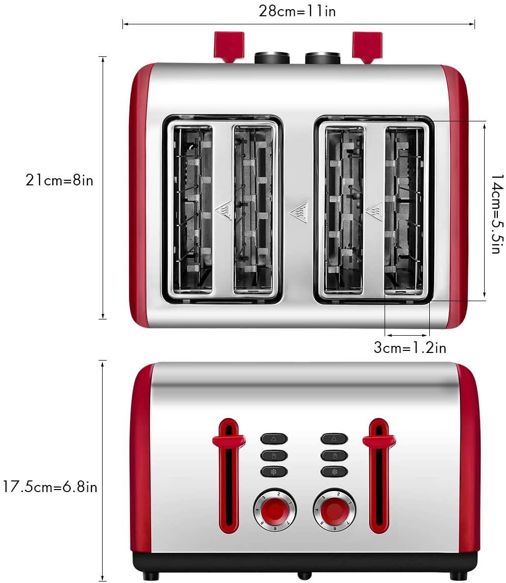 Toaster 4 Slice, CUSINAID 4 Wide Slots Stainless Steel Toasters with Reheat Defrost Cancel Function, 7-Shade Setting, Blue - JOY2ESpree