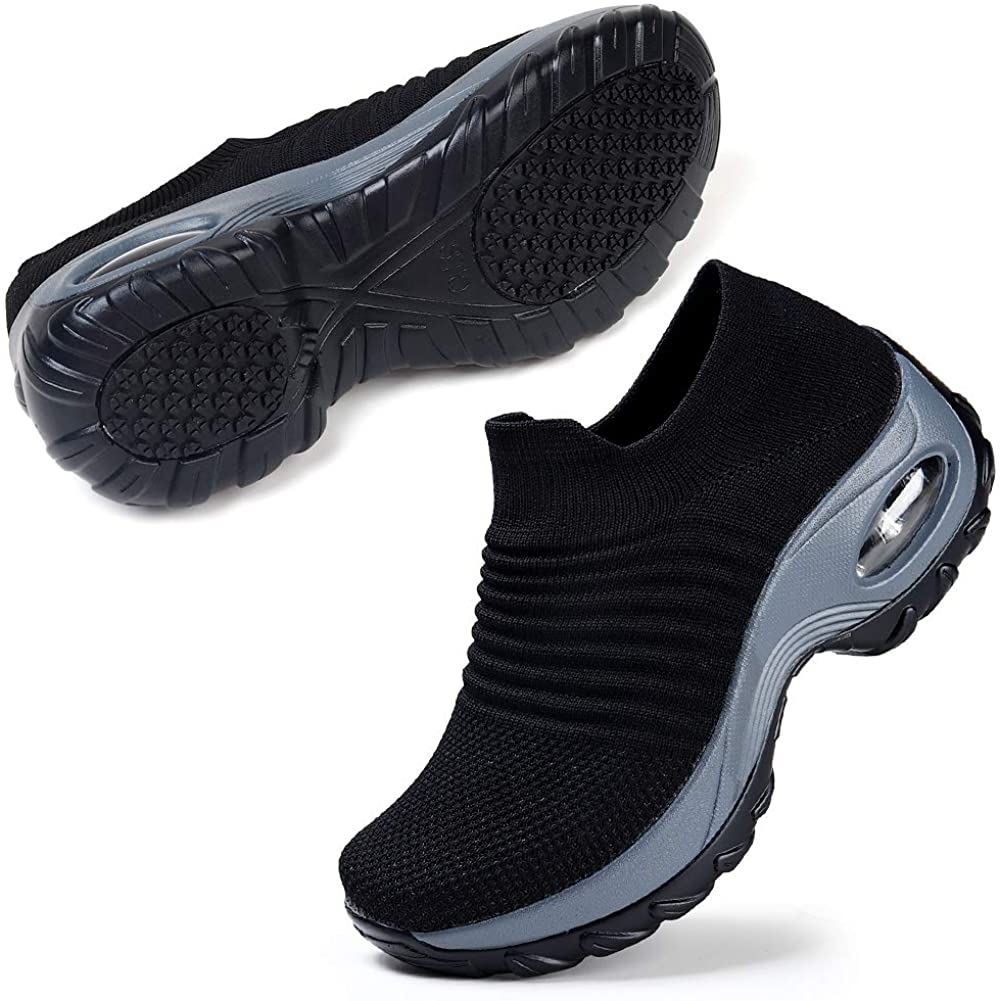 STQ Slip On Breathe Mesh Walking Shoes Women Fashion Sneakers Comfort Wedge Platform Loafers