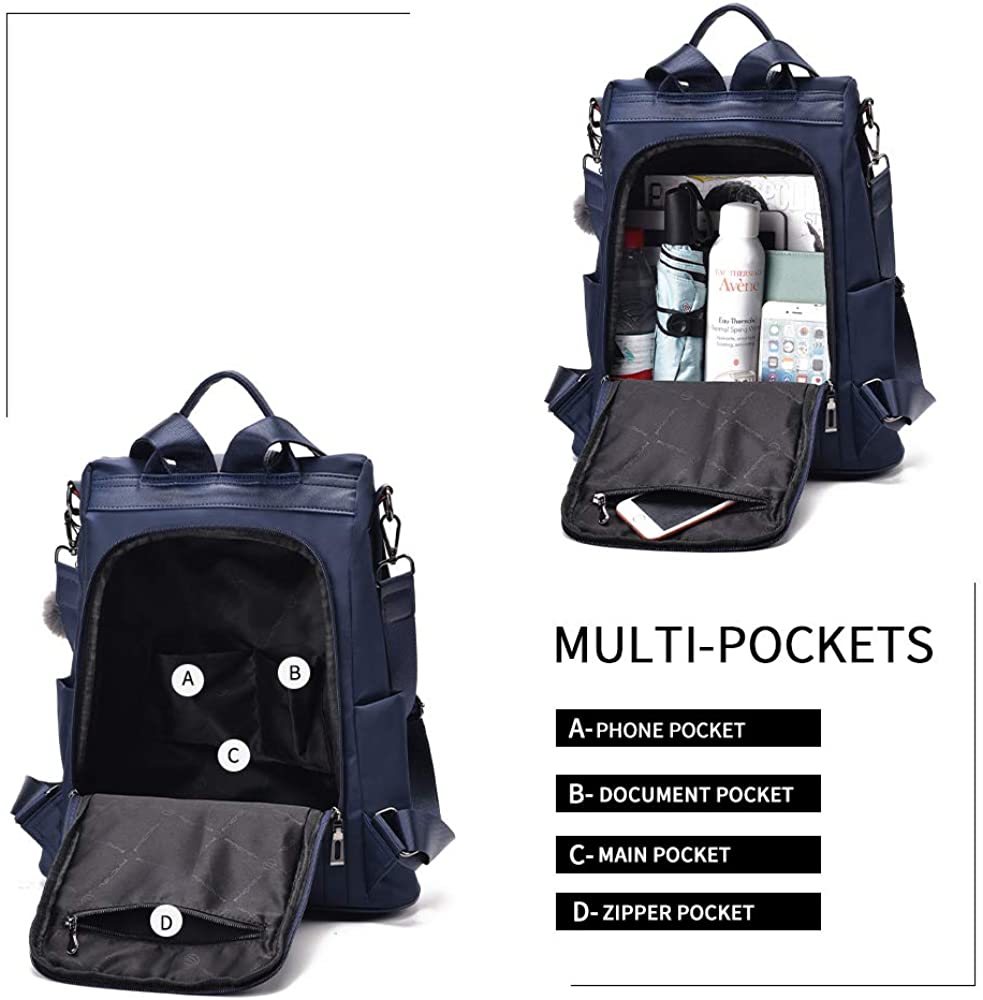 Women Backpack Purse Waterproof Nylon Anti-theft Rucksack Lightweight Shoulder Bag